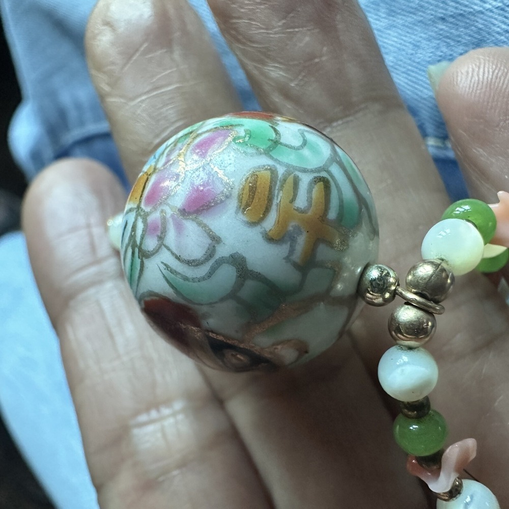 Vintage Pendant Necklace 16 Inch‎ Cloisonne Porcelain Glass Shell Beads Multi - Picture 8 of 8